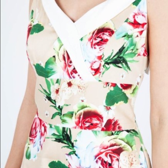 💐Voodoo Vixen Lillian Floral Swing Dress Beige - Picture 3 of 10